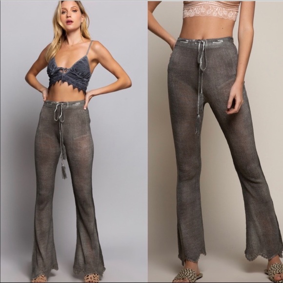 Boho Lightweight Mesh Scalloped Hem Lounge Pants - Picture 5 of 6